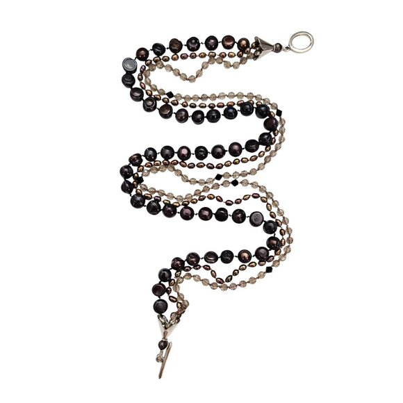 Sterling Peacock  Fresh Water & Seed Pearls, Knotted Multi-Strand Necklace, J48 - Picture 2 of 7